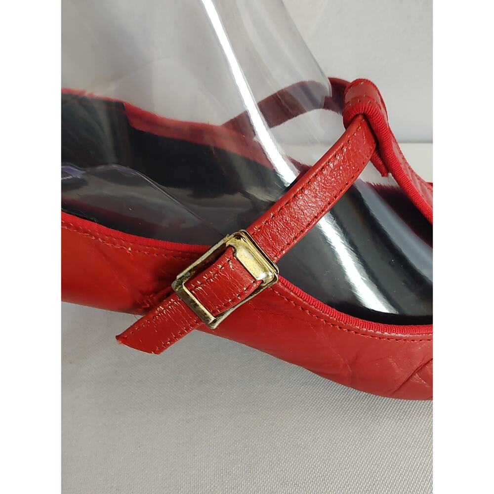 Leo's Dance Wear Rockabilly Women’s Red Leather T-Strap Dance Shoes, Low Heel - Picture 7 of 16
